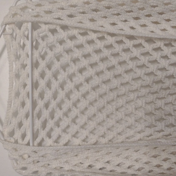 Handmade Crochet Cream Open Knit Shawl Boho Fringe Blanket Shawl - Picture 2 of 16